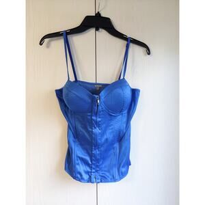 Y2K Charlotte Russe Women's Blue Sleeveless Satin Zip Closer Top Size S